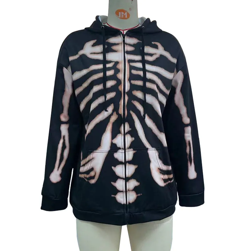 Acid look Skull Print Long Sleeve Hoodie