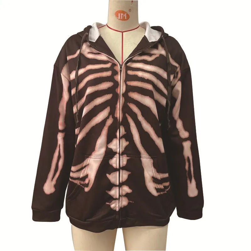 Acid look Skull Print Long Sleeve Hoodie