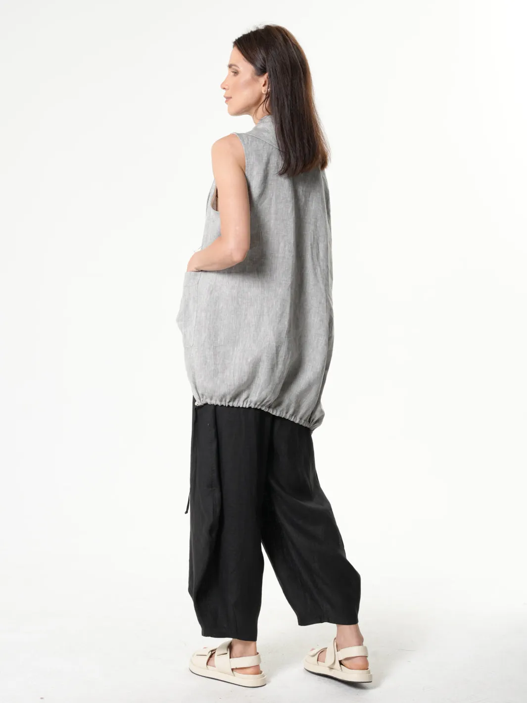 Asymmetric Linen Top In Gray