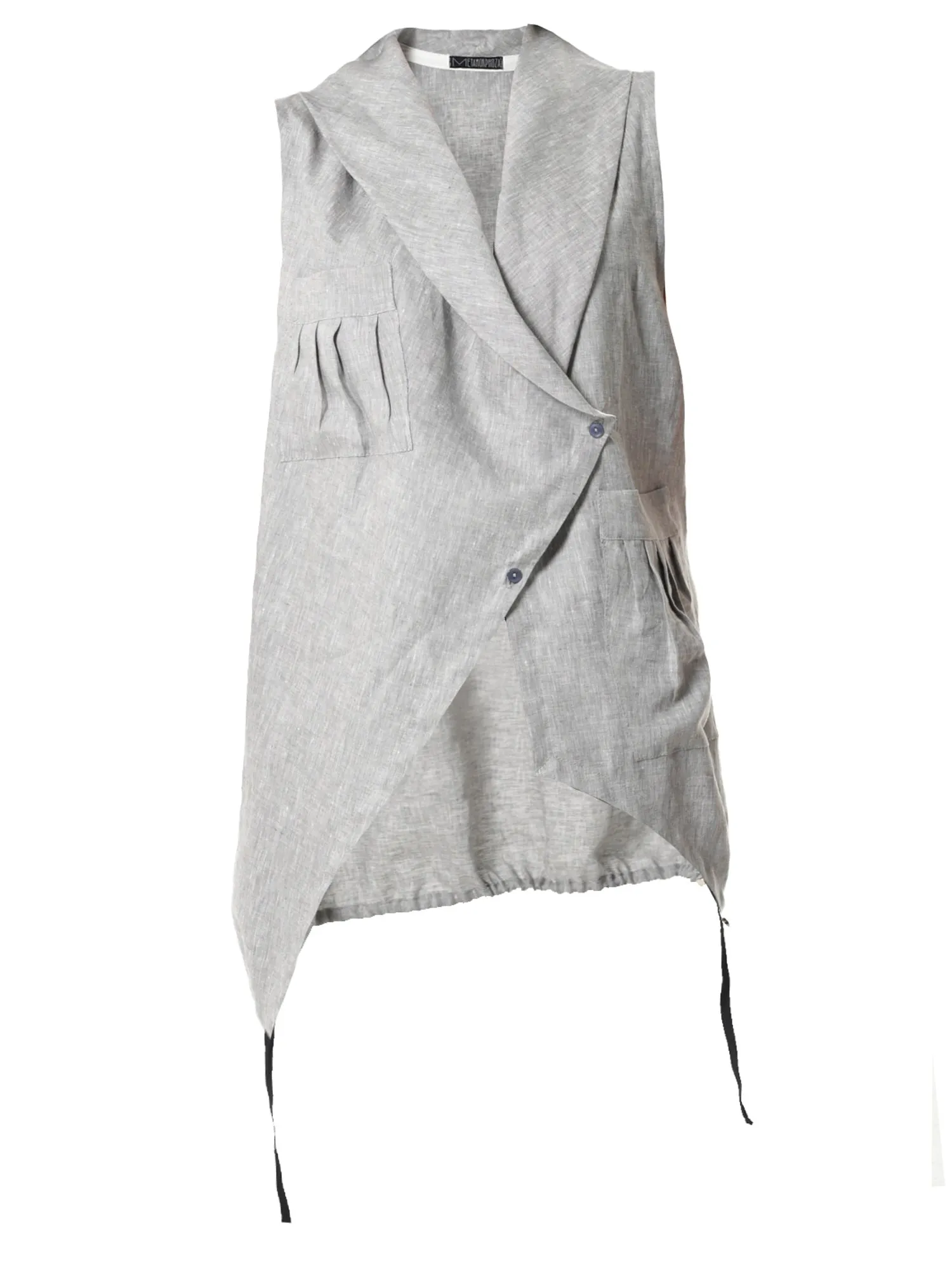 Asymmetric Linen Top In Gray