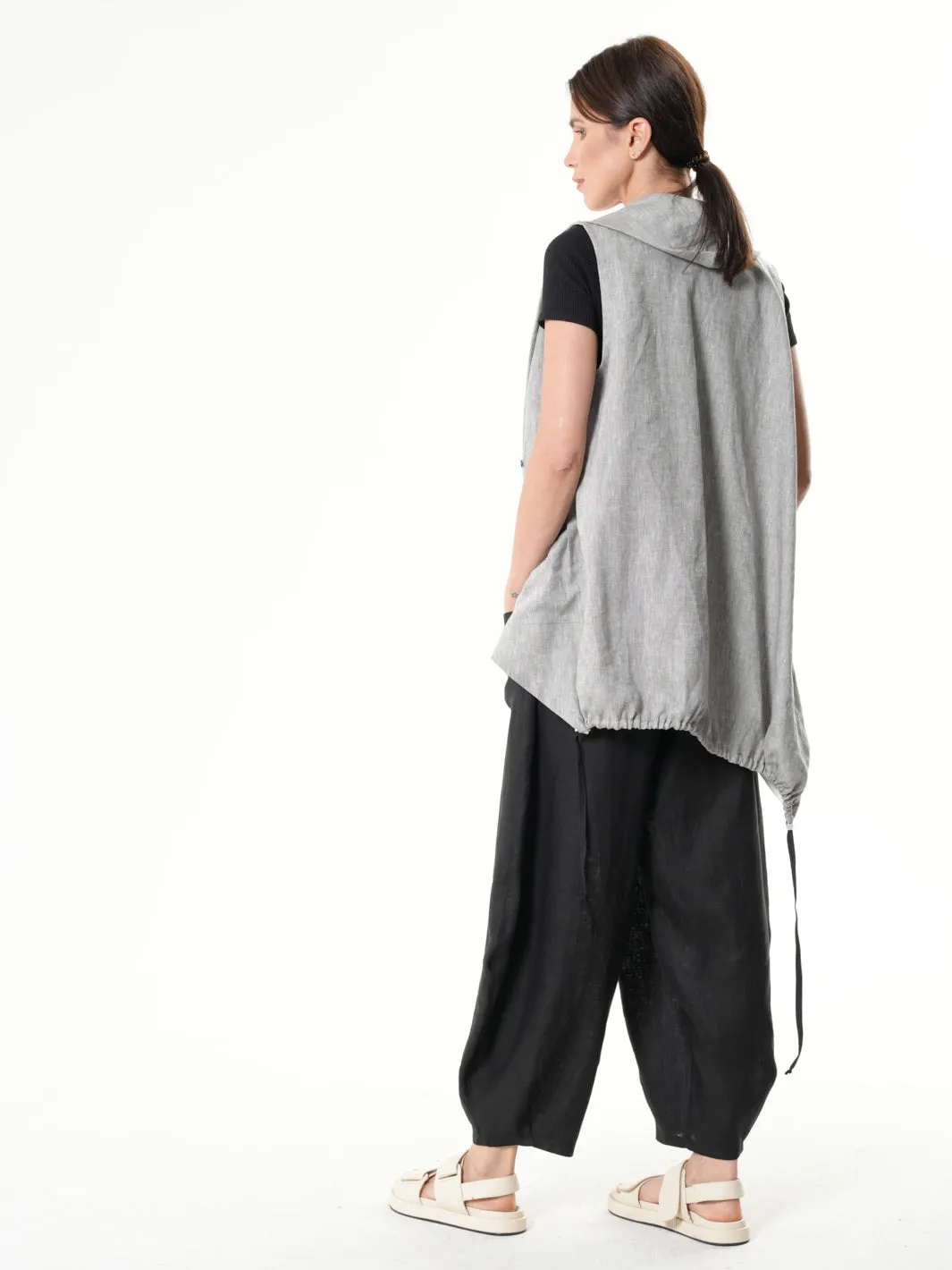 Asymmetric Linen Top In Gray