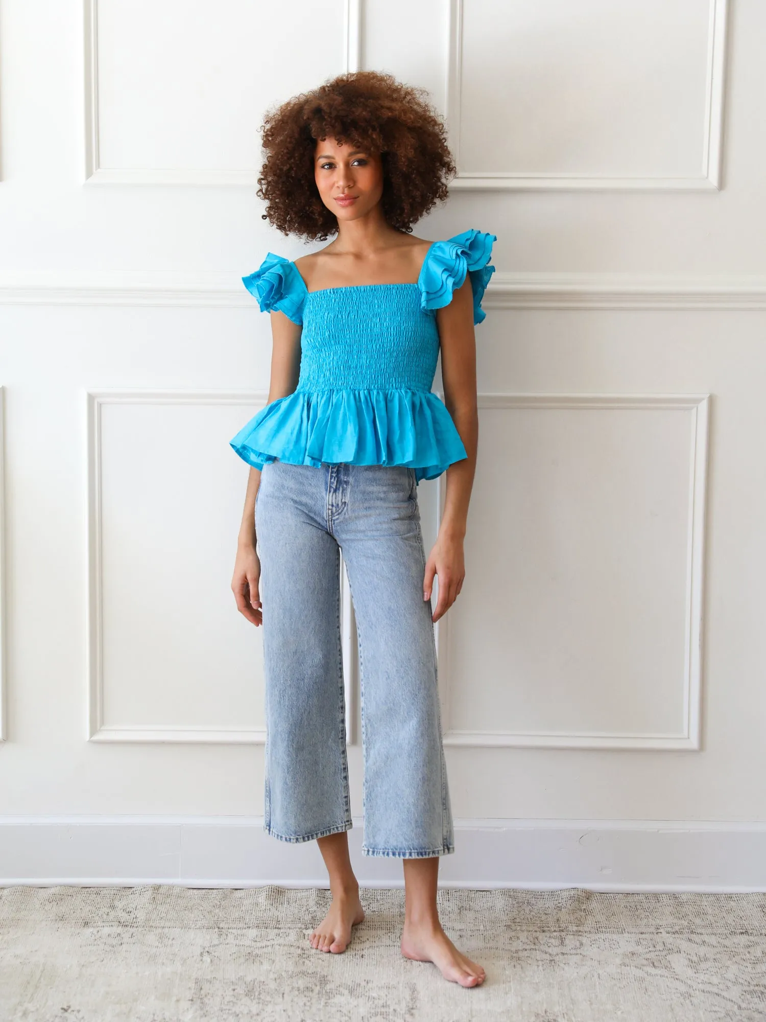 Athena Top in Aqua Linen