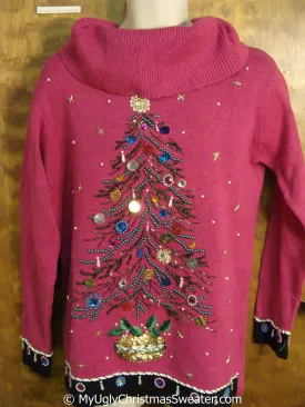 Best 80s Tacky Christmas Sweater with Tree and Bling