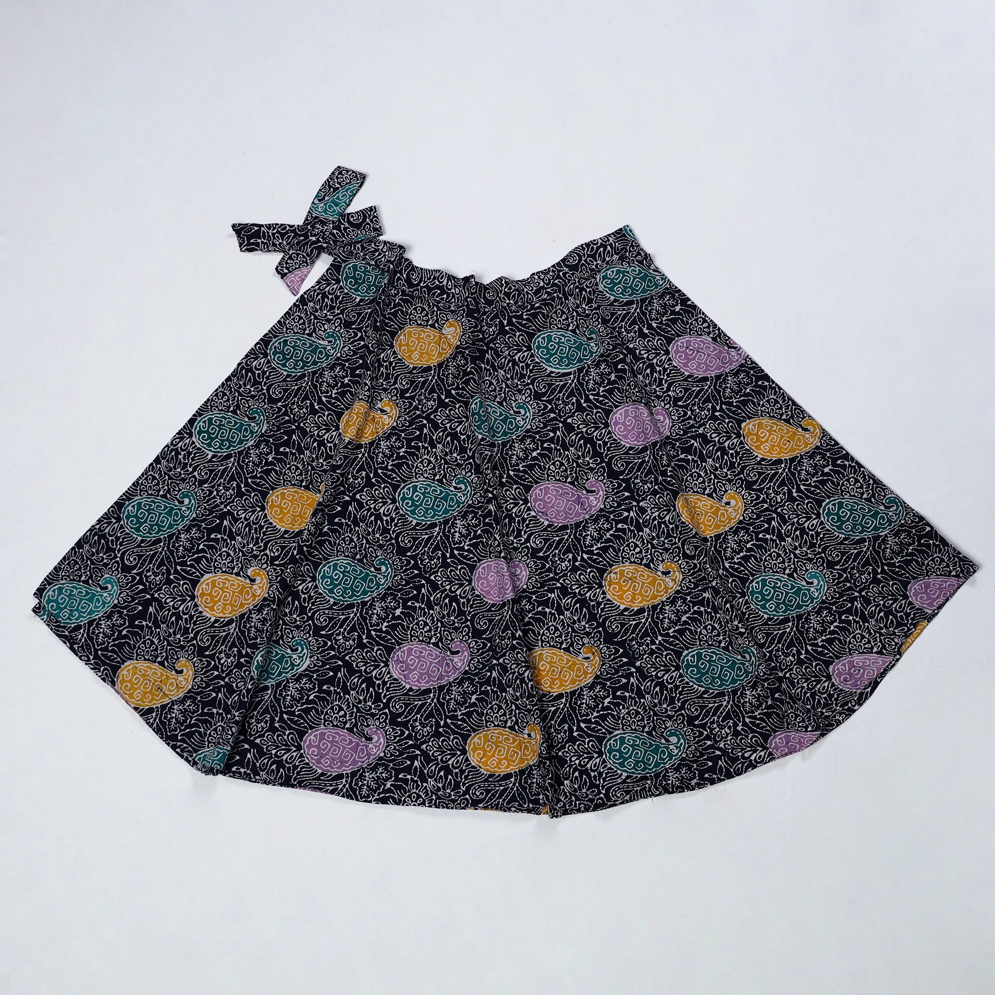 Black - Hand Batik Printed Cotton Wrap Around Skirt 04