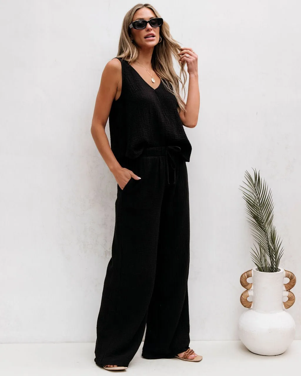 Black Linen Wide Leg Pants - FINAL SALE