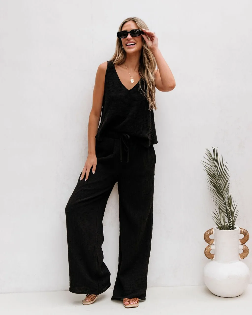 Black Linen Wide Leg Pants - FINAL SALE