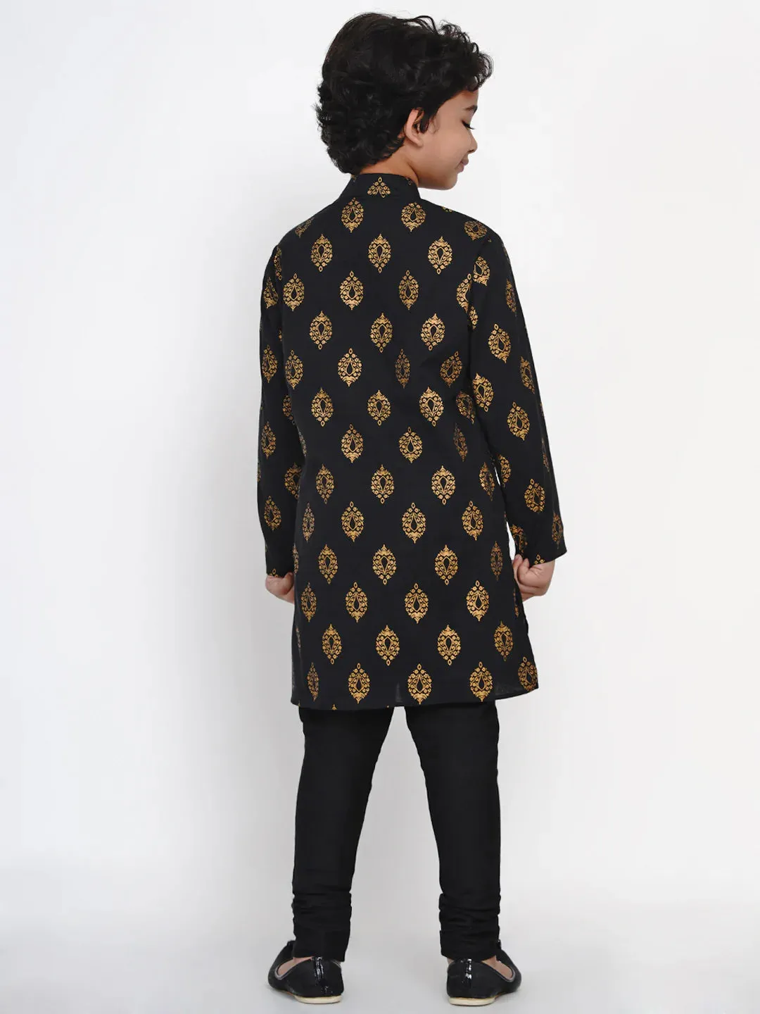 Boy'S Black Kurta With Black Pajama Set