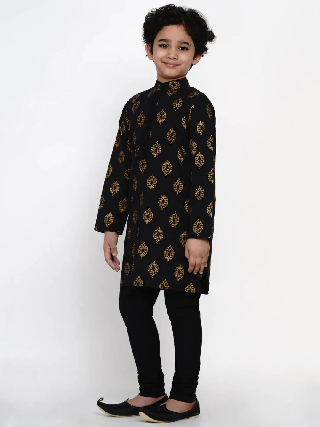 Boy'S Black Kurta With Black Pajama Set