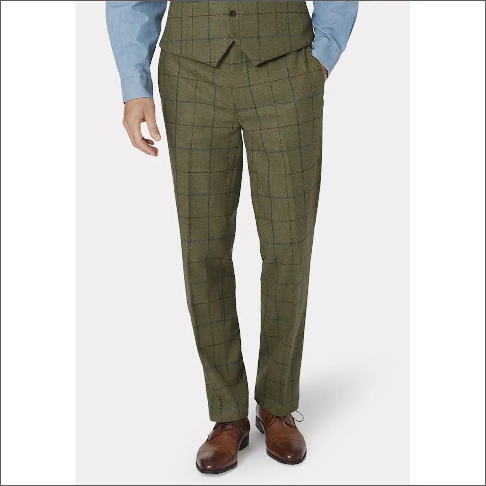 Brook Taverner Haincliffe Green Overcheck Tweed Suit Trouser--