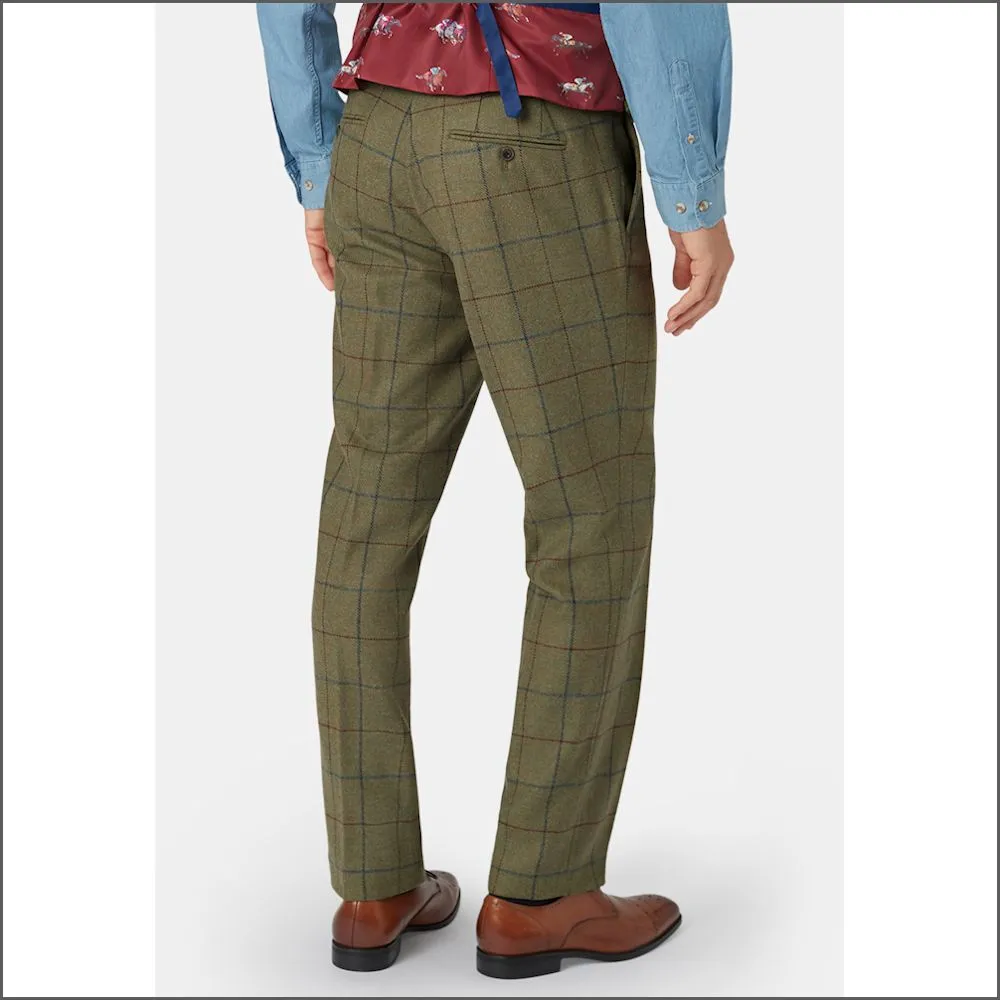 Brook Taverner Haincliffe Green Overcheck Tweed Suit Trouser--