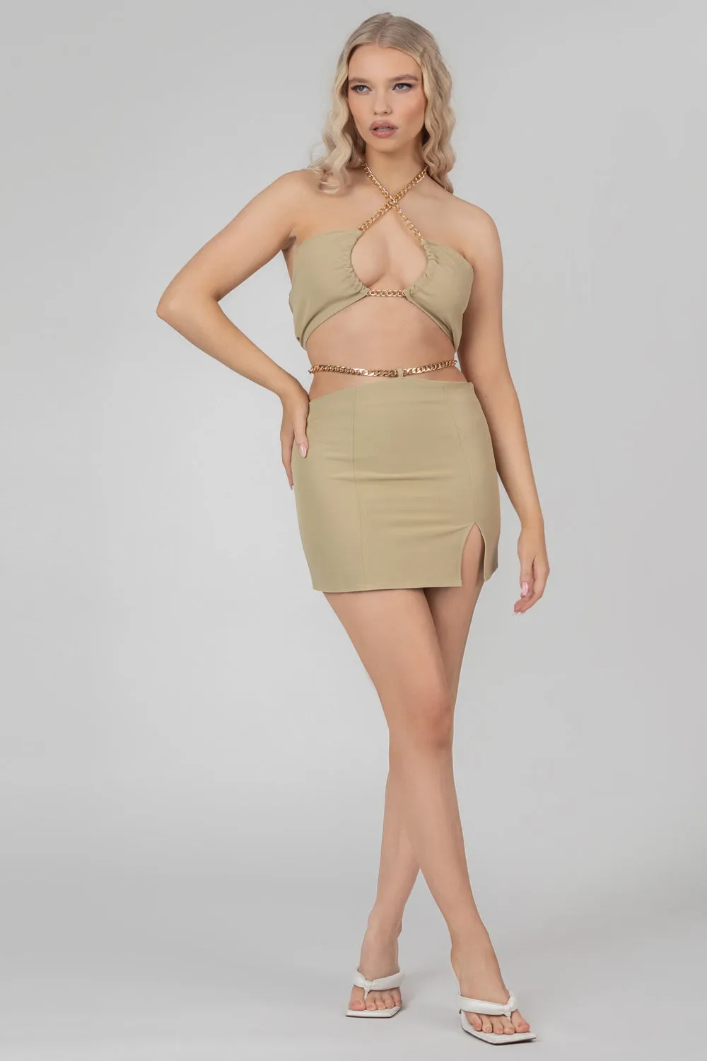 Chain Waist Mini Skirt Sage