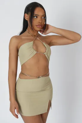 Chain Waist Mini Skirt Sage