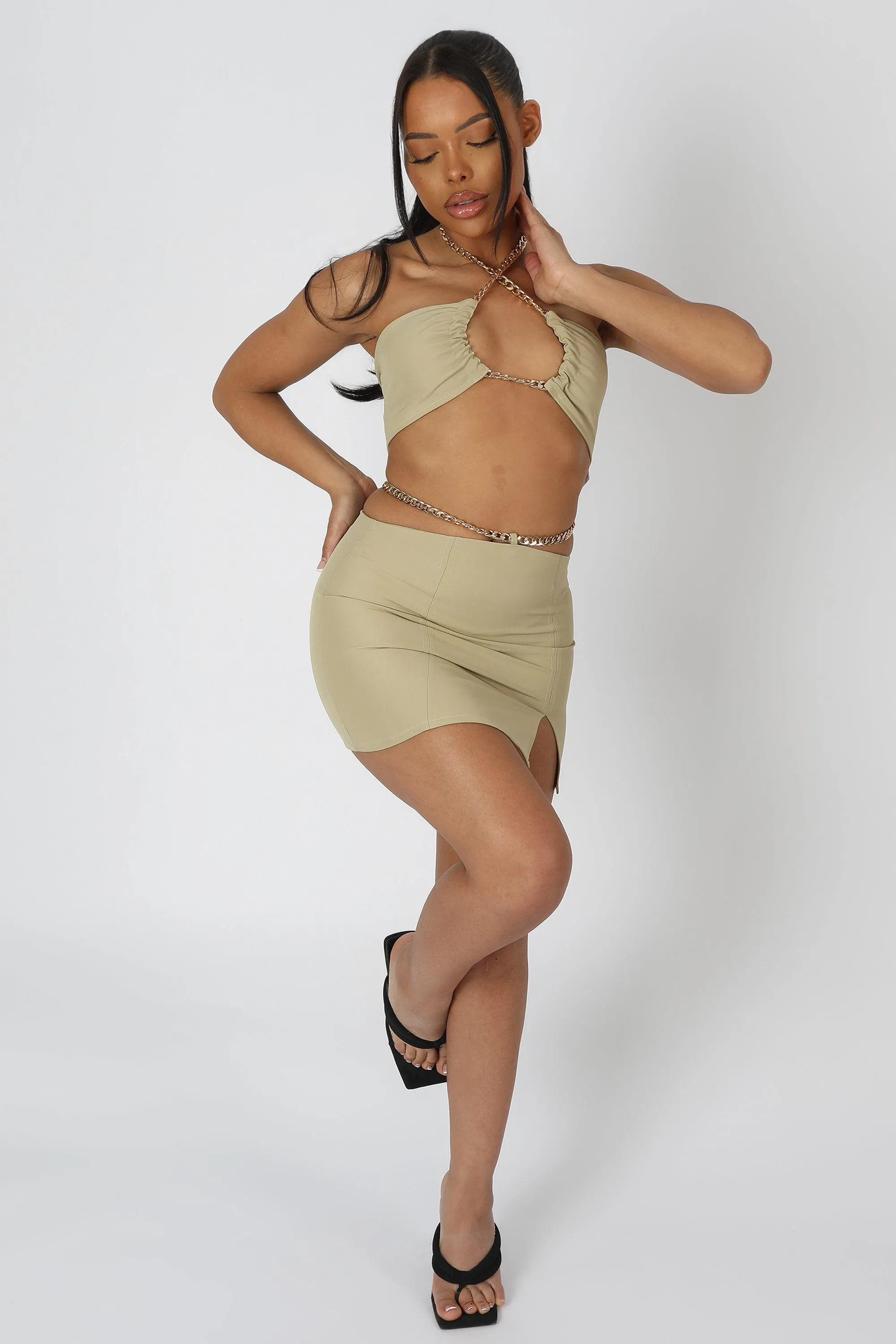 Chain Waist Mini Skirt Sage