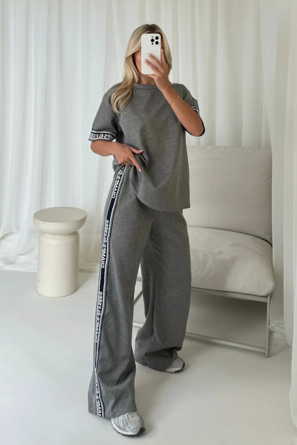 Champs elysees grey trim t-shirt straight leg jogger loungewear