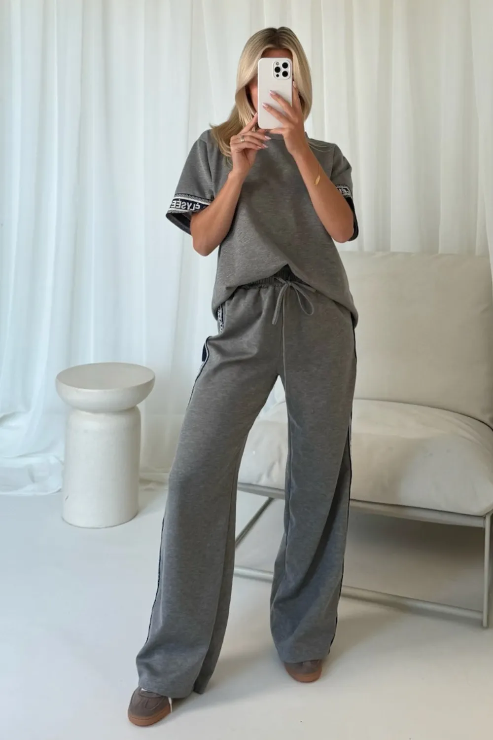 Champs elysees grey trim t-shirt straight leg jogger loungewear