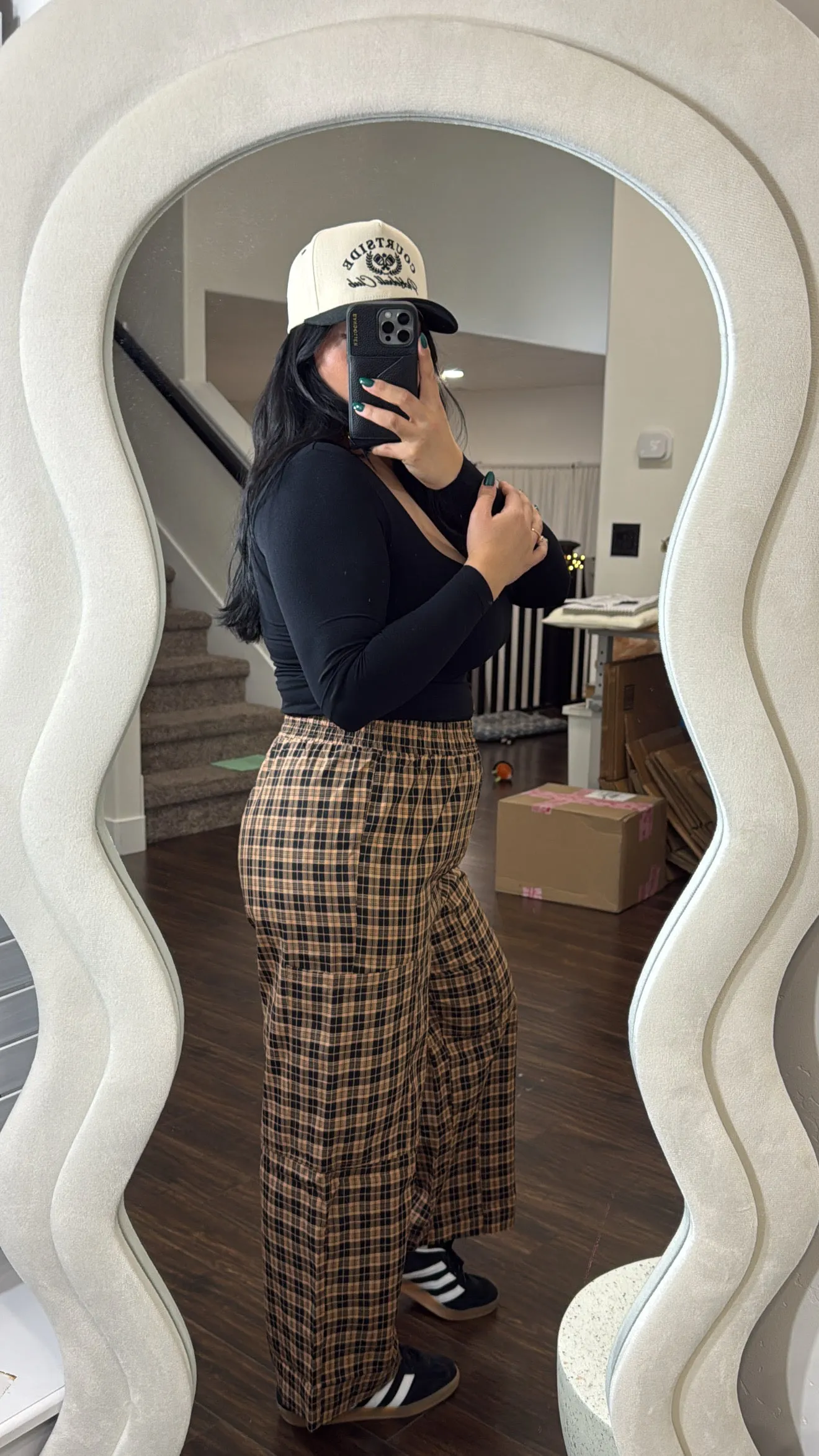 Check plaid wide leg pants