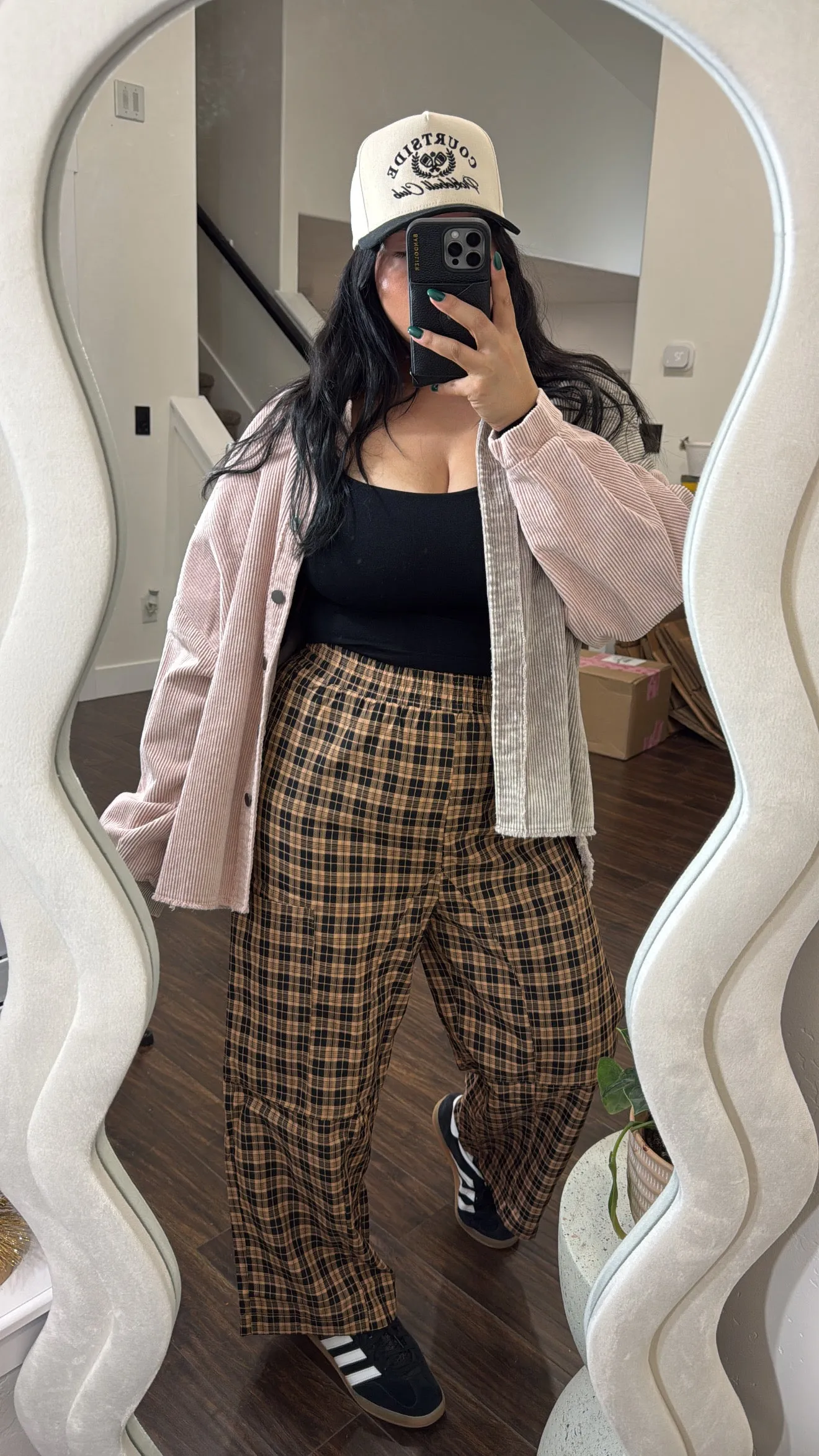 Check plaid wide leg pants