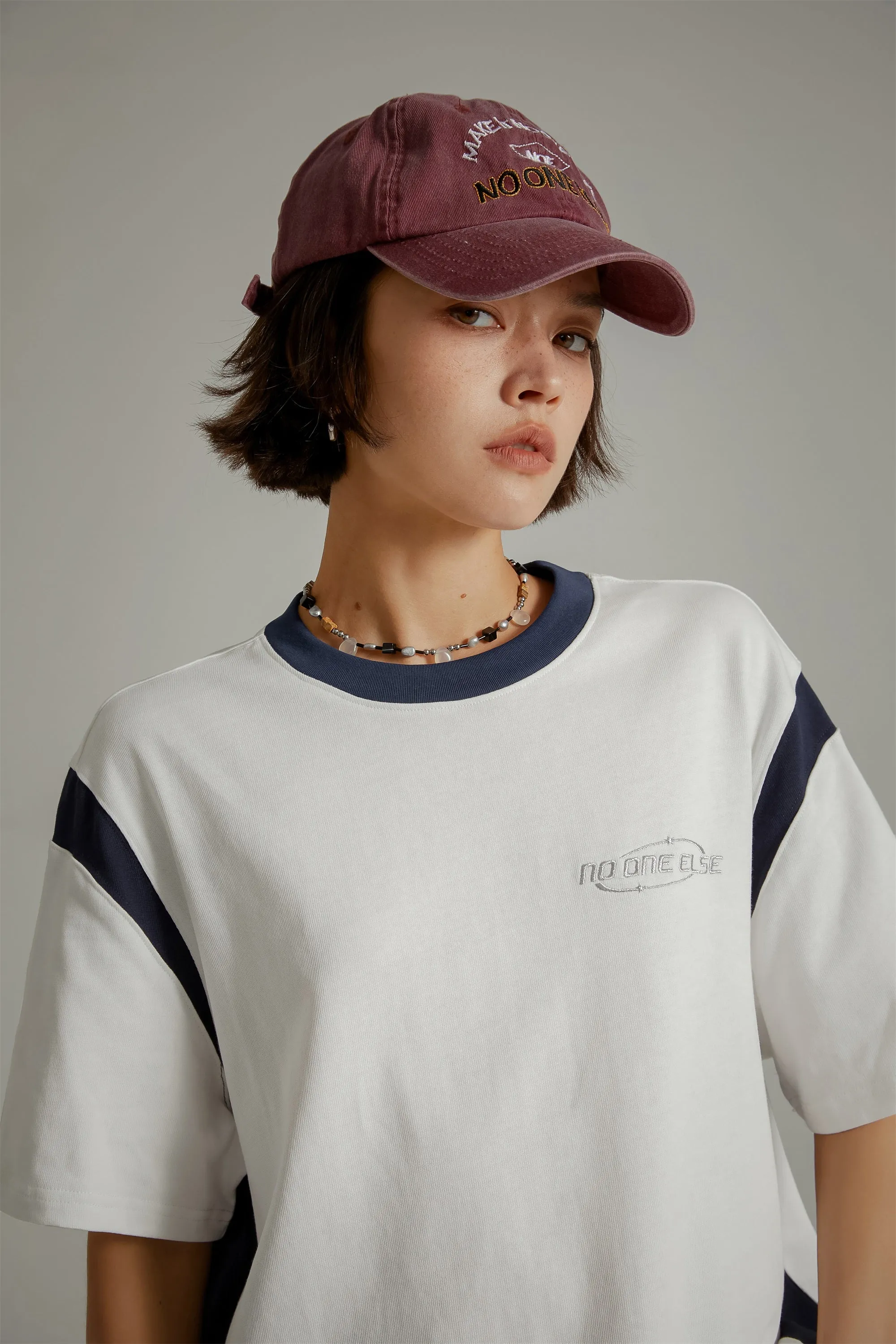 Color Matching Line Loose Fit T-Shirt