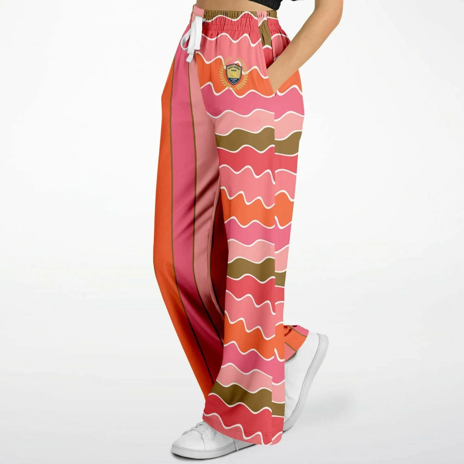 Coral Lipstick Rugby Stripe Eco-Poly Wide Leg Pants