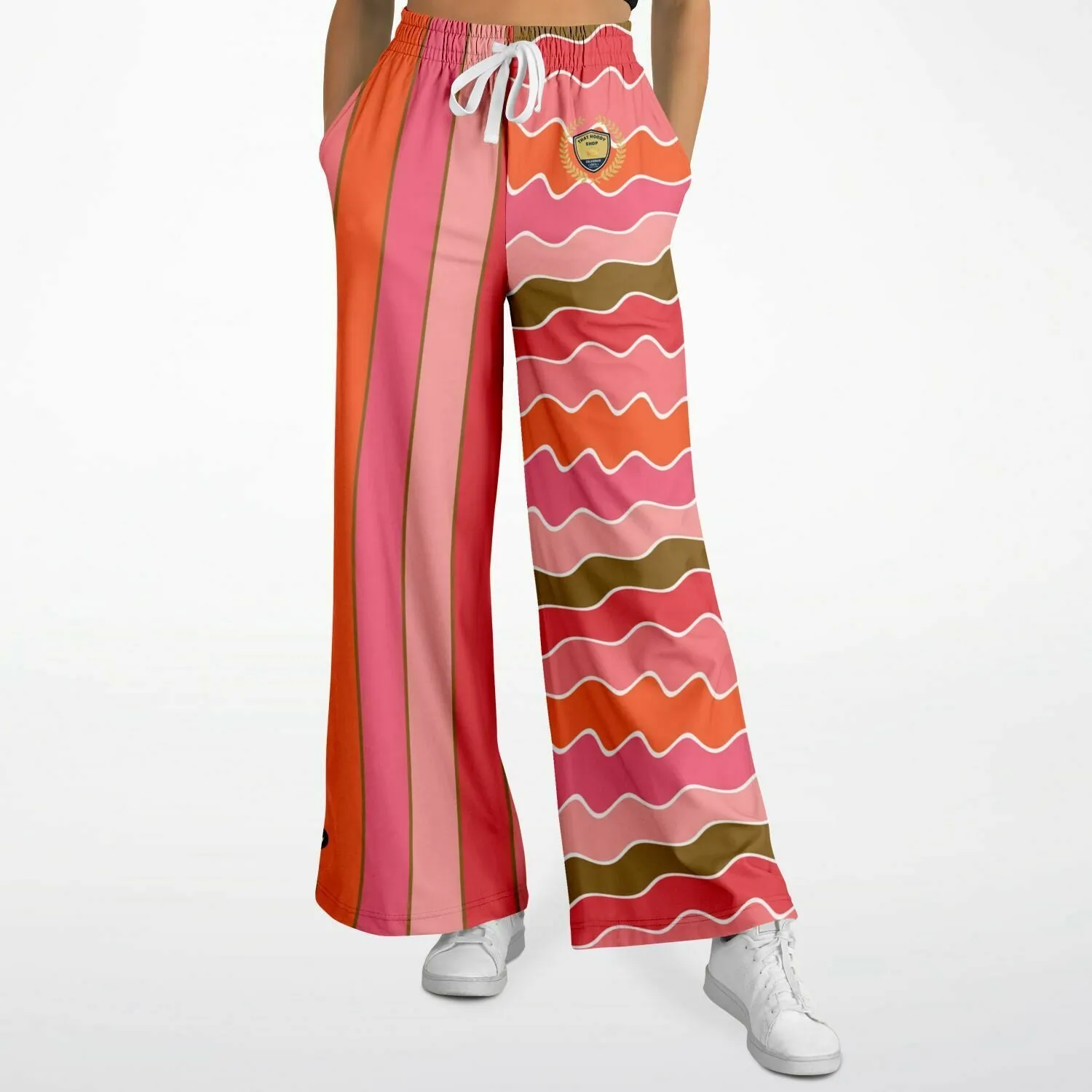 Coral Lipstick Rugby Stripe Eco-Poly Wide Leg Pants