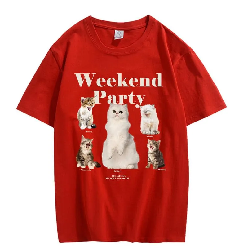 CORIRESHA Teen Cute Cat Graphic Crewneck Short Sleeve Casual Weekend Party T-Shirt