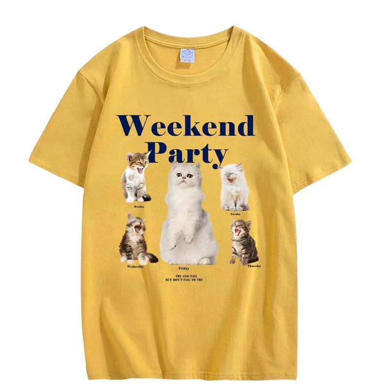 CORIRESHA Teen Cute Cat Graphic Crewneck Short Sleeve Casual Weekend Party T-Shirt