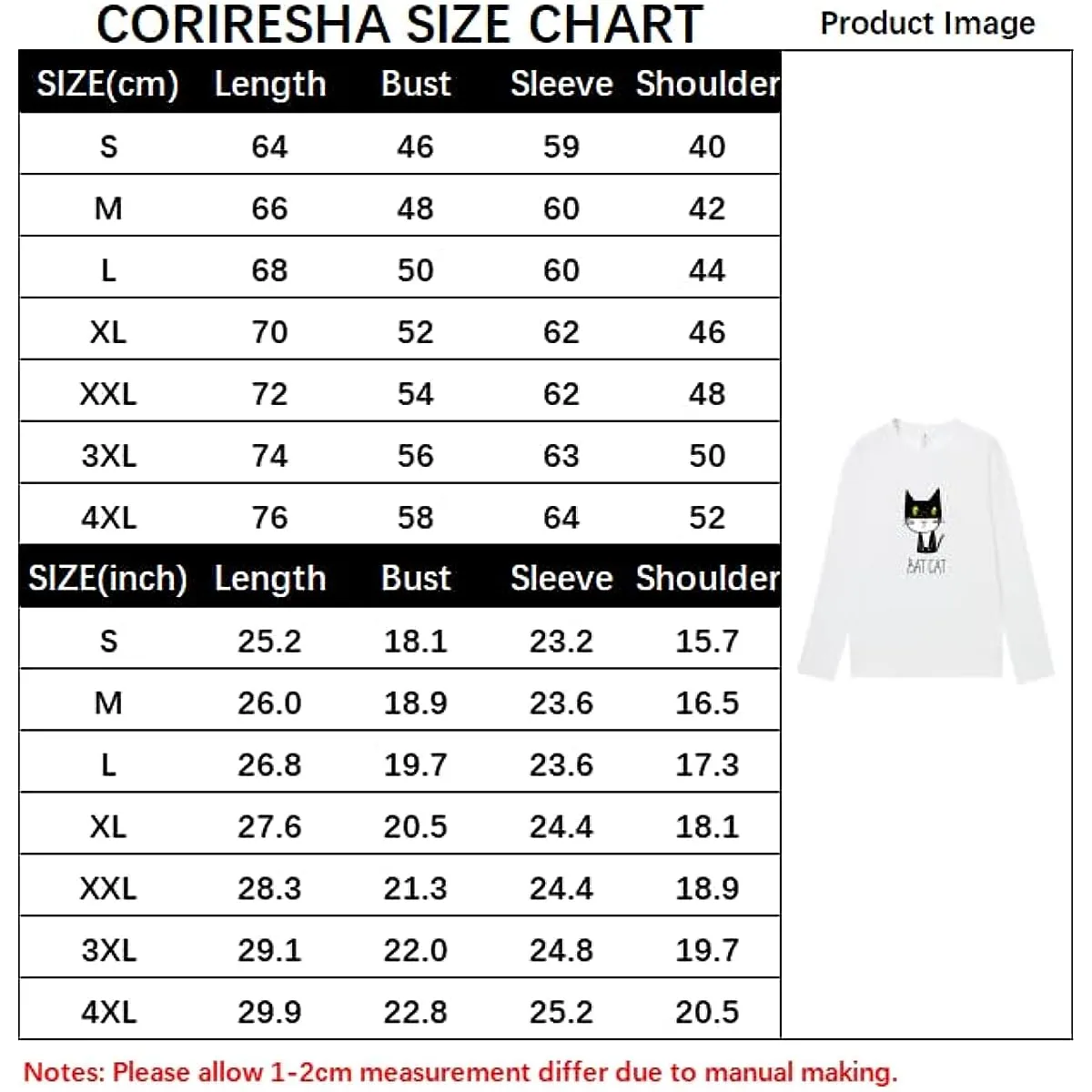 CORIRESHA Teen Funny Cat Bat Crew Neck Long Sleeves Casual Fall T-Shirt