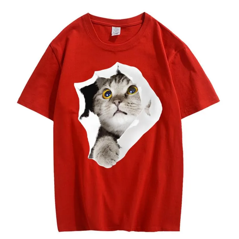 CORIRESHA Teen's Cute Cat Crew Neck Short Sleeve Casual Cozy Cotton T-Shirt