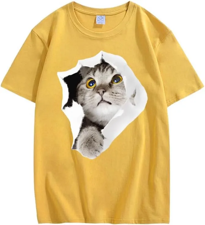 CORIRESHA Teen's Cute Cat Crew Neck Short Sleeve Casual Cozy Cotton T-Shirt