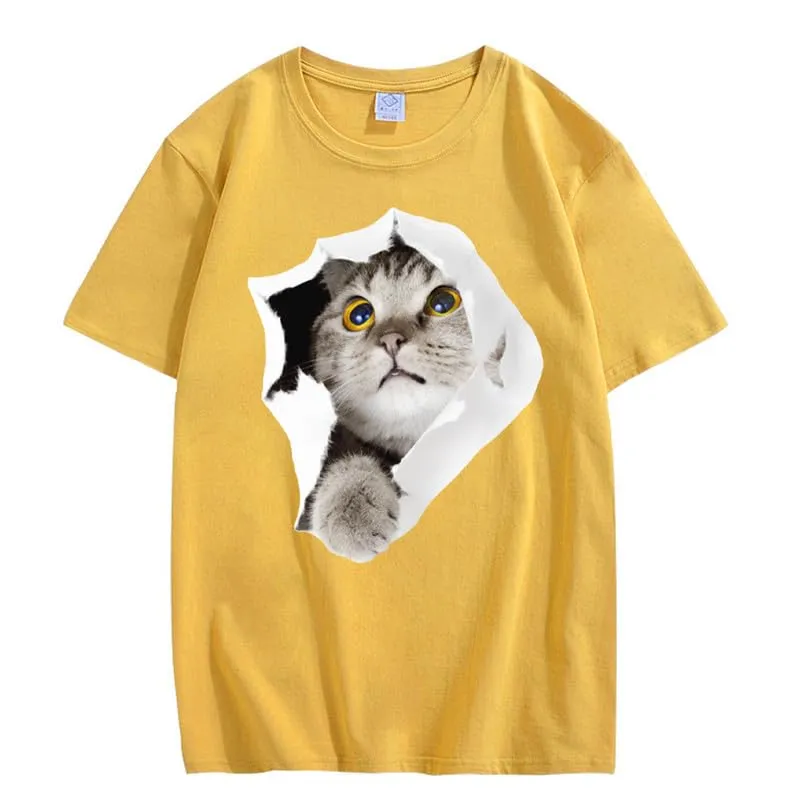 CORIRESHA Teen's Cute Cat Crew Neck Short Sleeve Casual Cozy Cotton T-Shirt