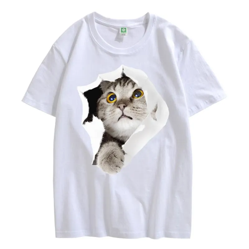 CORIRESHA Teen's Cute Cat Crew Neck Short Sleeve Casual Cozy Cotton T-Shirt