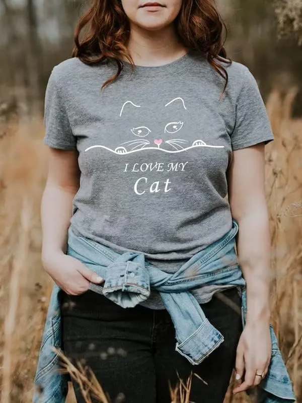 CORIRESHA Women's Cute T-Shirt Summer Short Sleeve Crew Neck Casual Cat Lovers Clothing