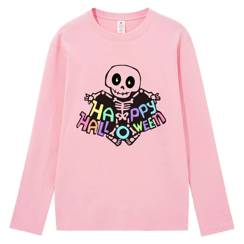 CORIRESHA Women's Skull T-Shirt Crewneck Long Sleeves Y2k Aesthetics Halloween Costumes