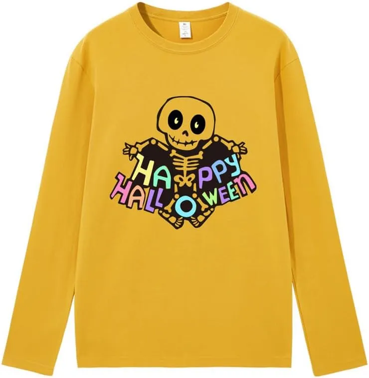 CORIRESHA Women's Skull T-Shirt Crewneck Long Sleeves Y2k Aesthetics Halloween Costumes