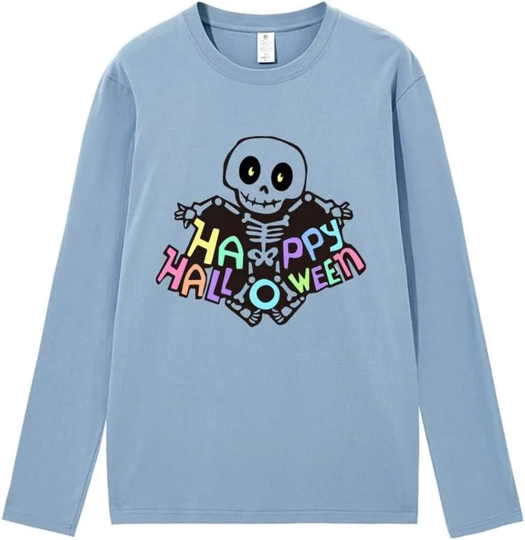 CORIRESHA Women's Skull T-Shirt Crewneck Long Sleeves Y2k Aesthetics Halloween Costumes