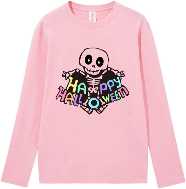 CORIRESHA Women's Skull T-Shirt Crewneck Long Sleeves Y2k Aesthetics Halloween Costumes