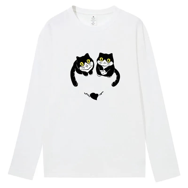 CORIRESHA Women's Teen Cute Cat Crew Neck Long Sleeve Casual Fall Heart T-Shirt