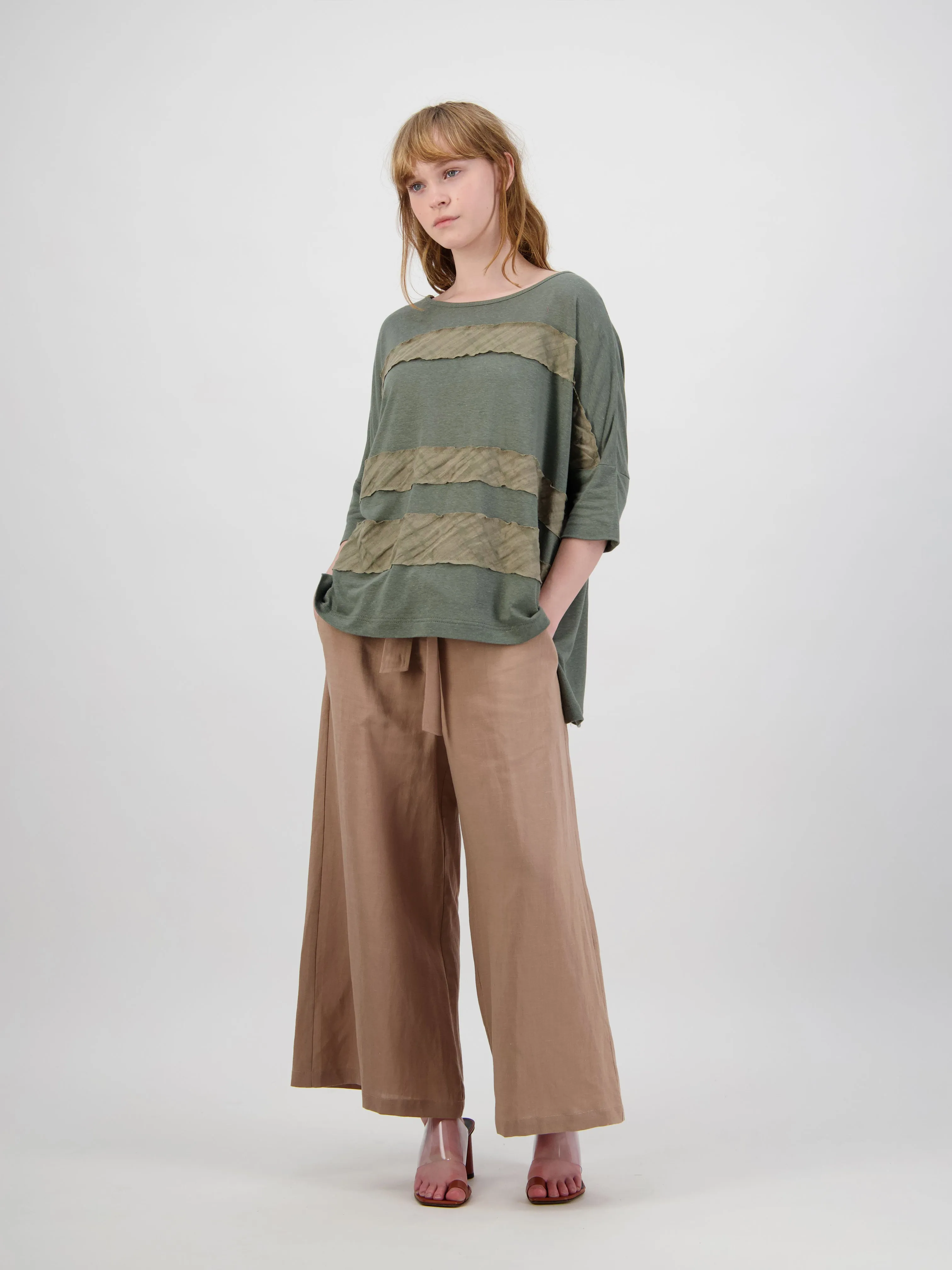 Crinkle 3/4 Sleeve Linen Top