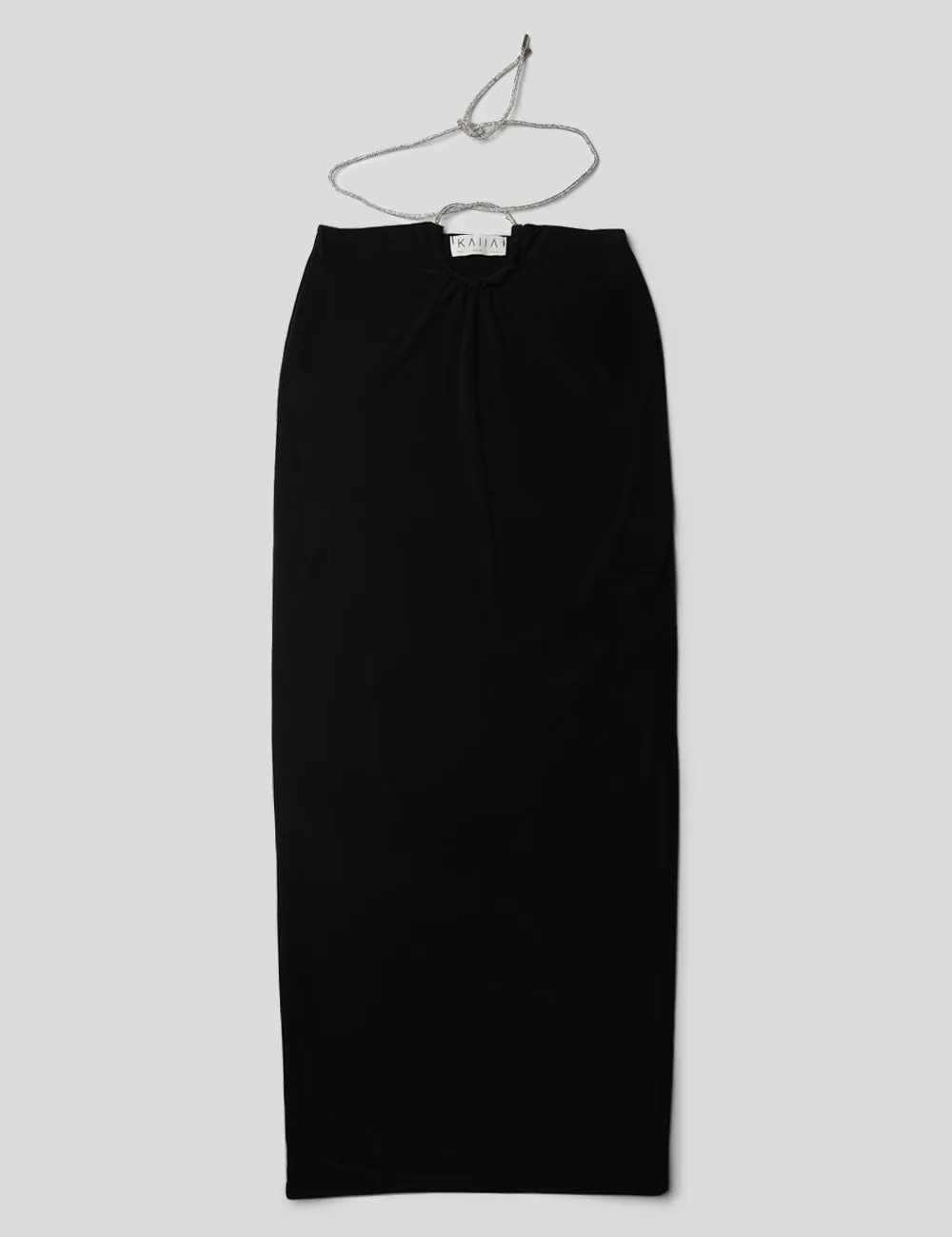 CROSS FRONT DIAMANTE ROPE MIDAXI SKIRT BLACK