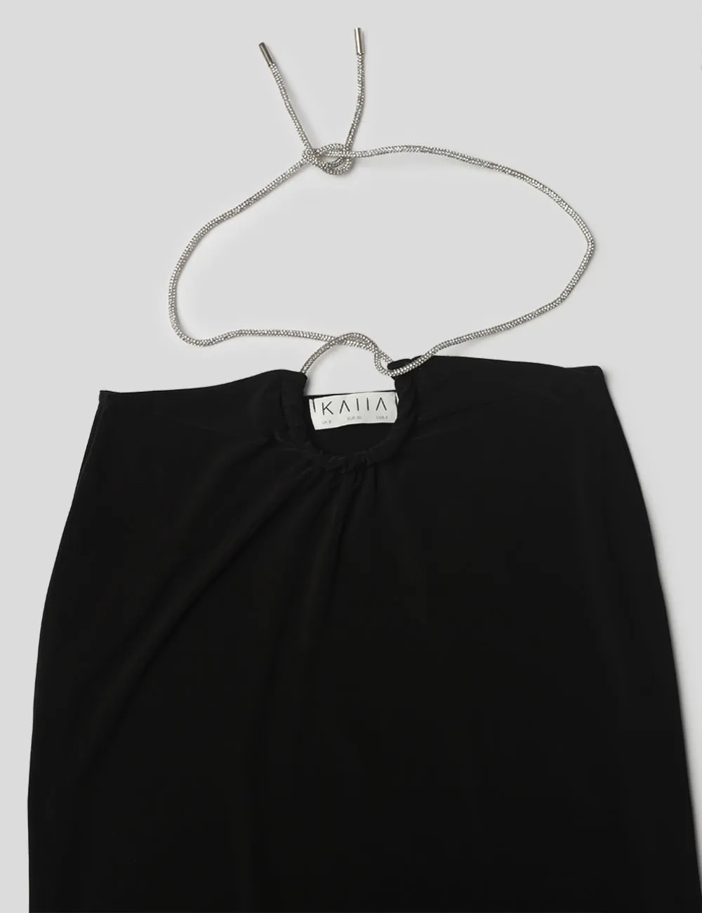 CROSS FRONT DIAMANTE ROPE MIDAXI SKIRT BLACK