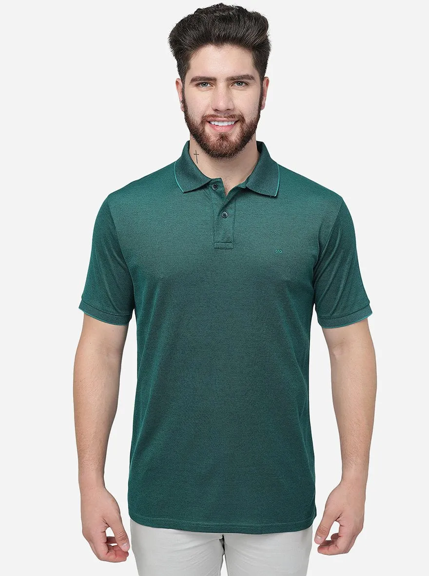 Dark Green Solid Slim Fit Polo T-Shirt | JadeBlue