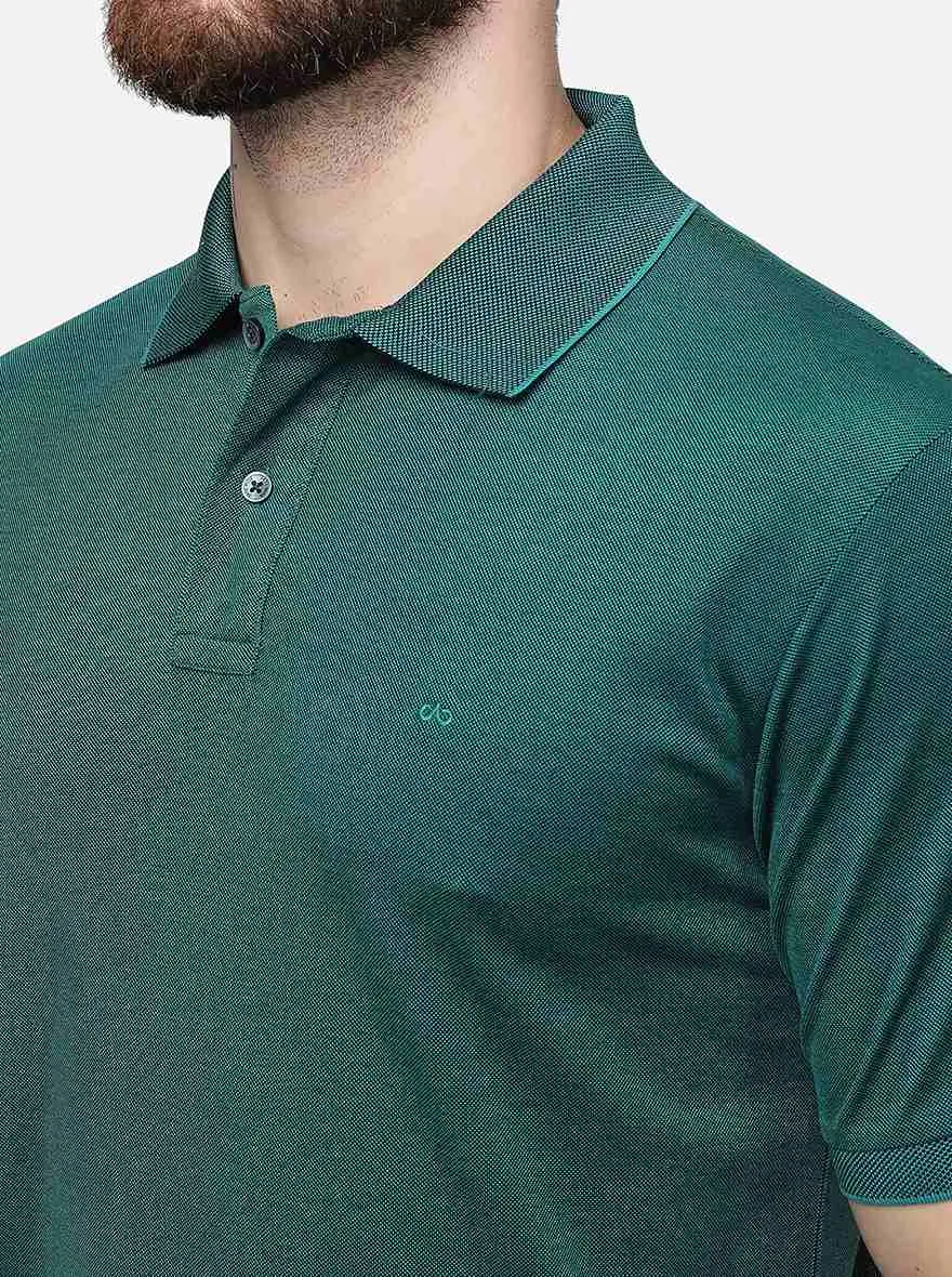 Dark Green Solid Slim Fit Polo T-Shirt | JadeBlue