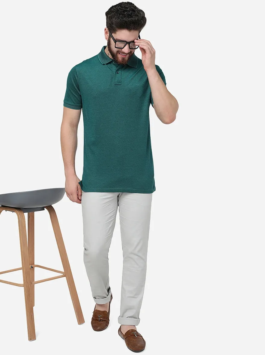 Dark Green Solid Slim Fit Polo T-Shirt | JadeBlue