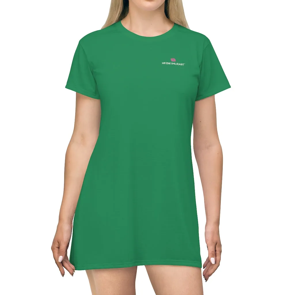 Dark Green T-Shirt Dress, Solid Color Crewneck Long Tee Shirt Dress For Women - Made in USA