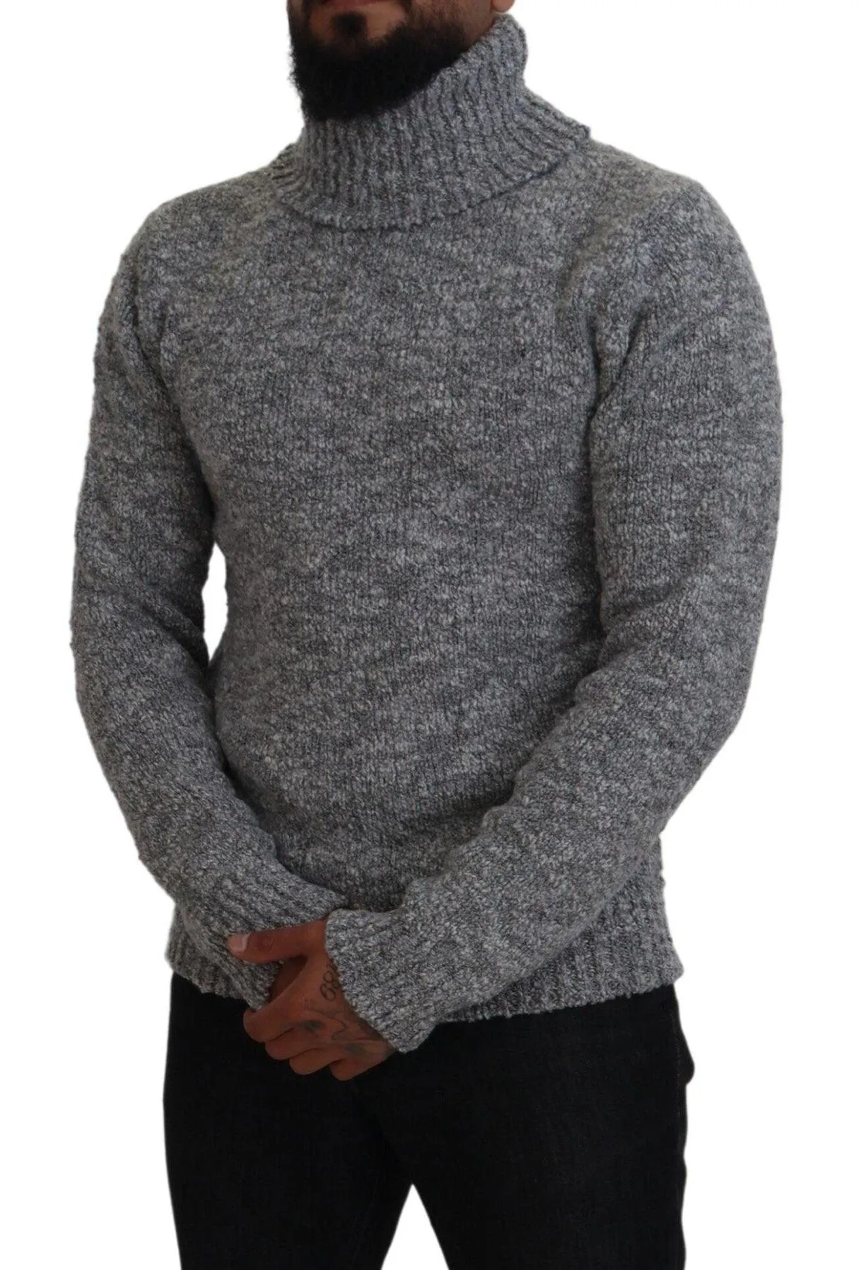 Dolce & Gabbana Gray Wool Knit Turtleneck Pullover Sweater