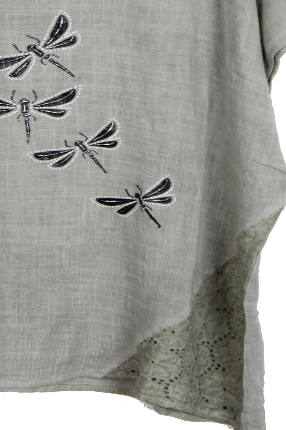 Dragonfly Design Linen Lace insert Top