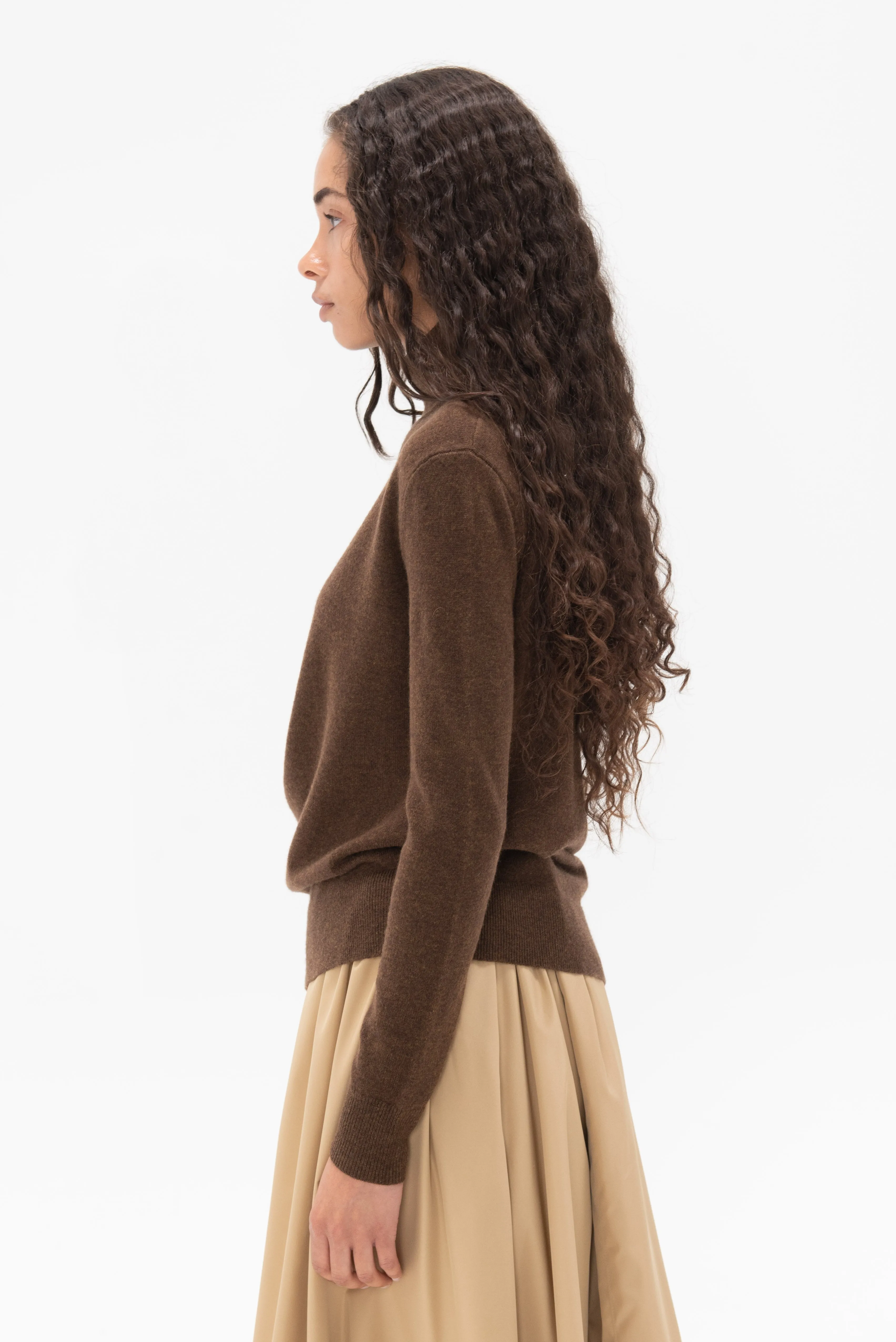 Draped Turtleneck Top in Cashmere, Brown