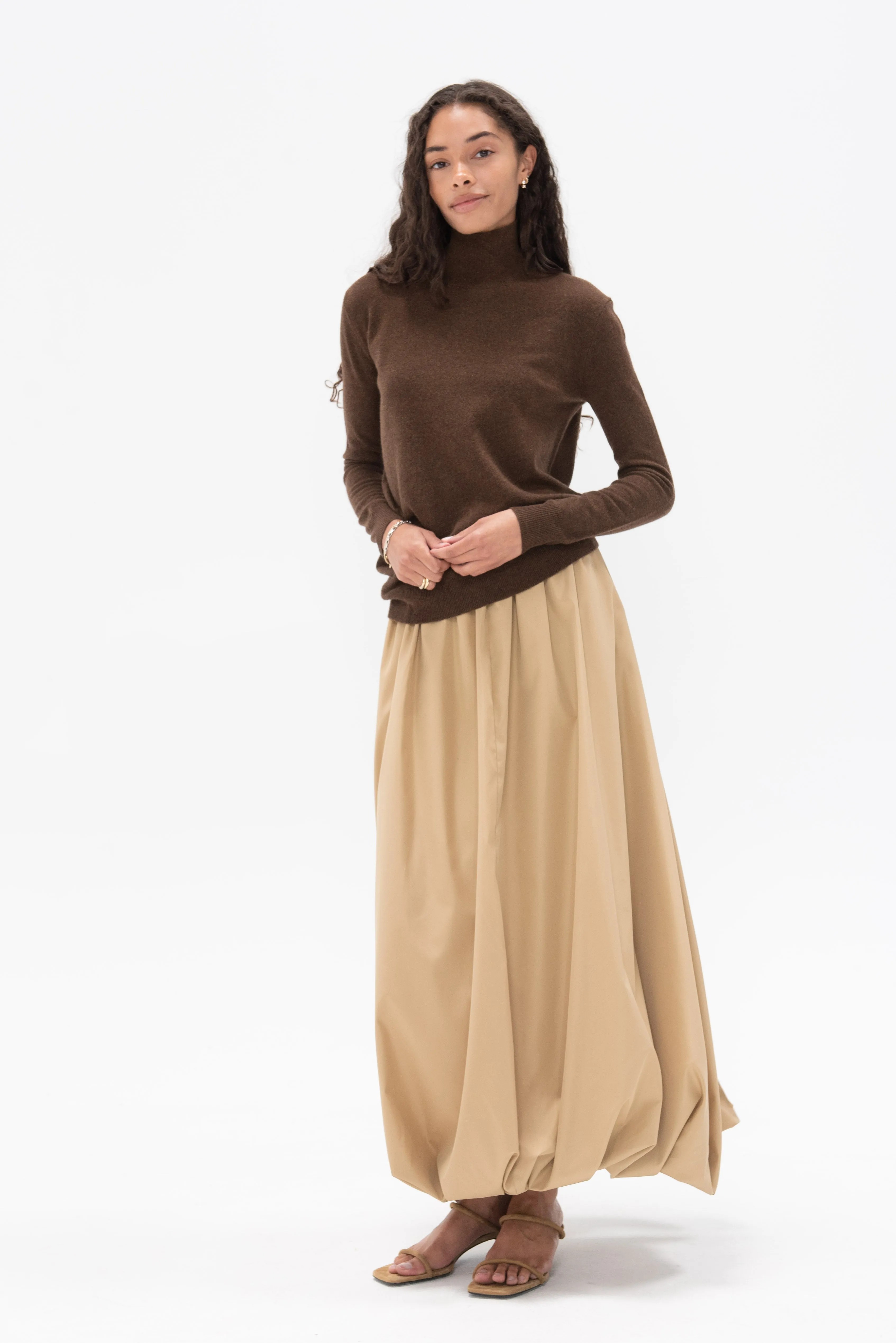 Draped Turtleneck Top in Cashmere, Brown