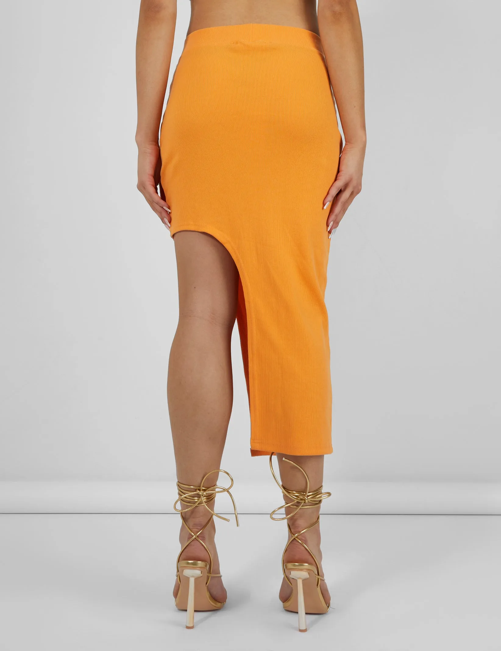 Extreme Split Ribbed Midi Skirt Mango