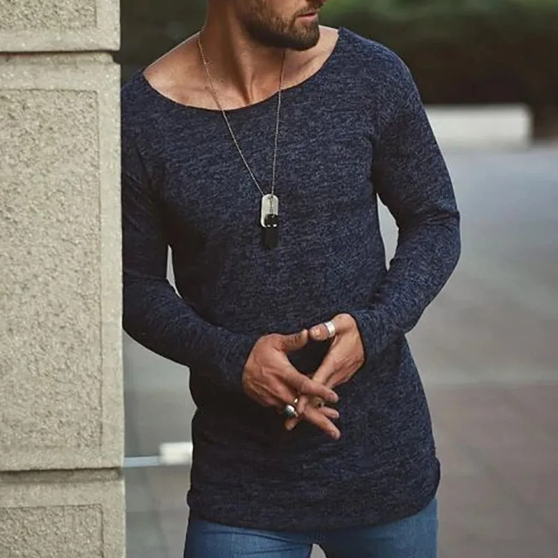 Fashion Men'S Solid Color Long Sleeve T-Shirt